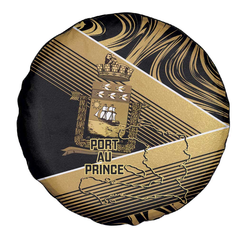Port-au-Prince Afro-Haitians Spare Tire Cover Ayiti Map Pòtoprens Gold Color - African Pride
