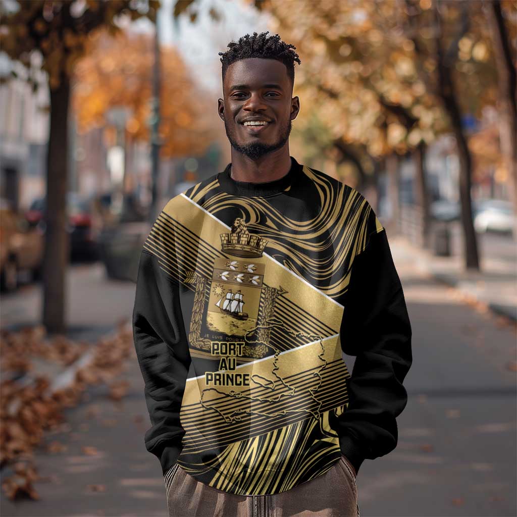 Port-au-Prince Afro-Haitians Sweatshirt Ayiti Map Pòtoprens Gold Color - African Pride