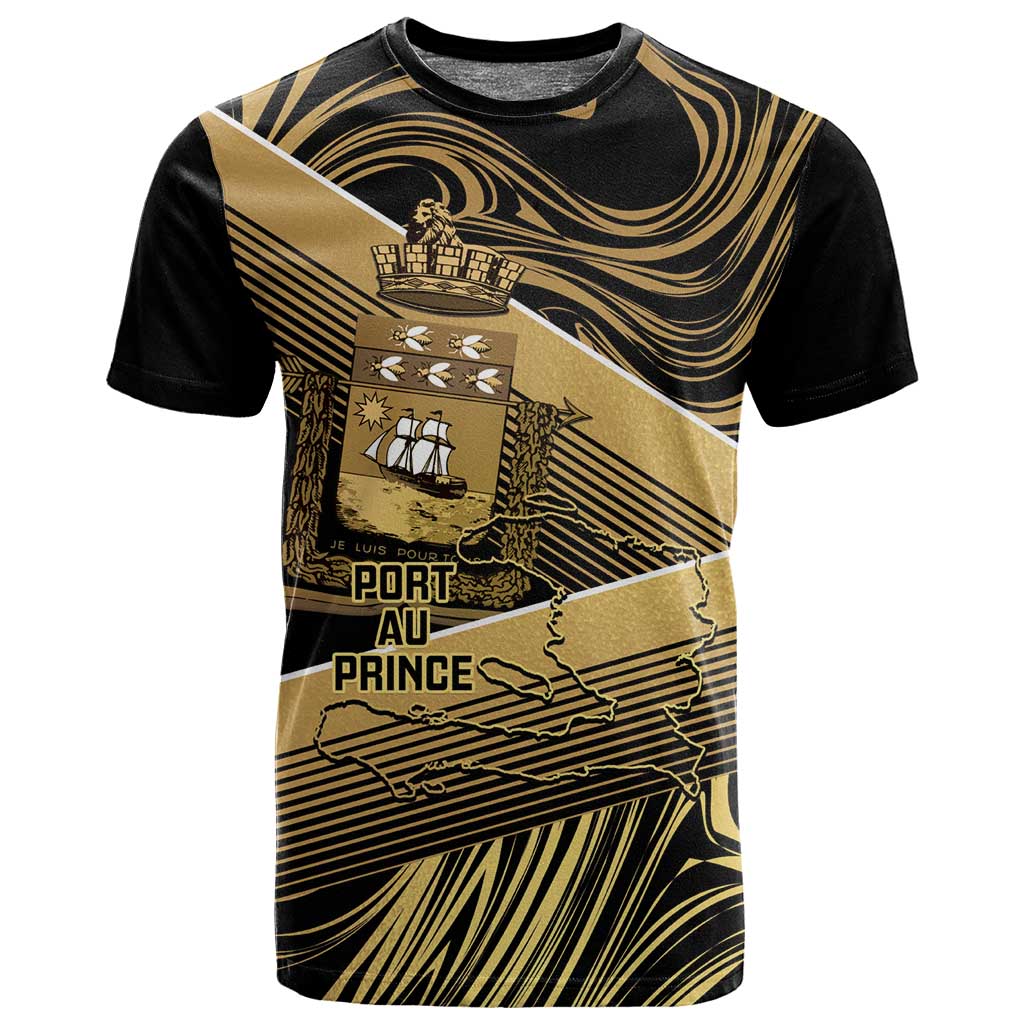 Port-au-Prince Afro-Haitians T shirt Ayiti Map Pòtoprens Gold Color - African Pride