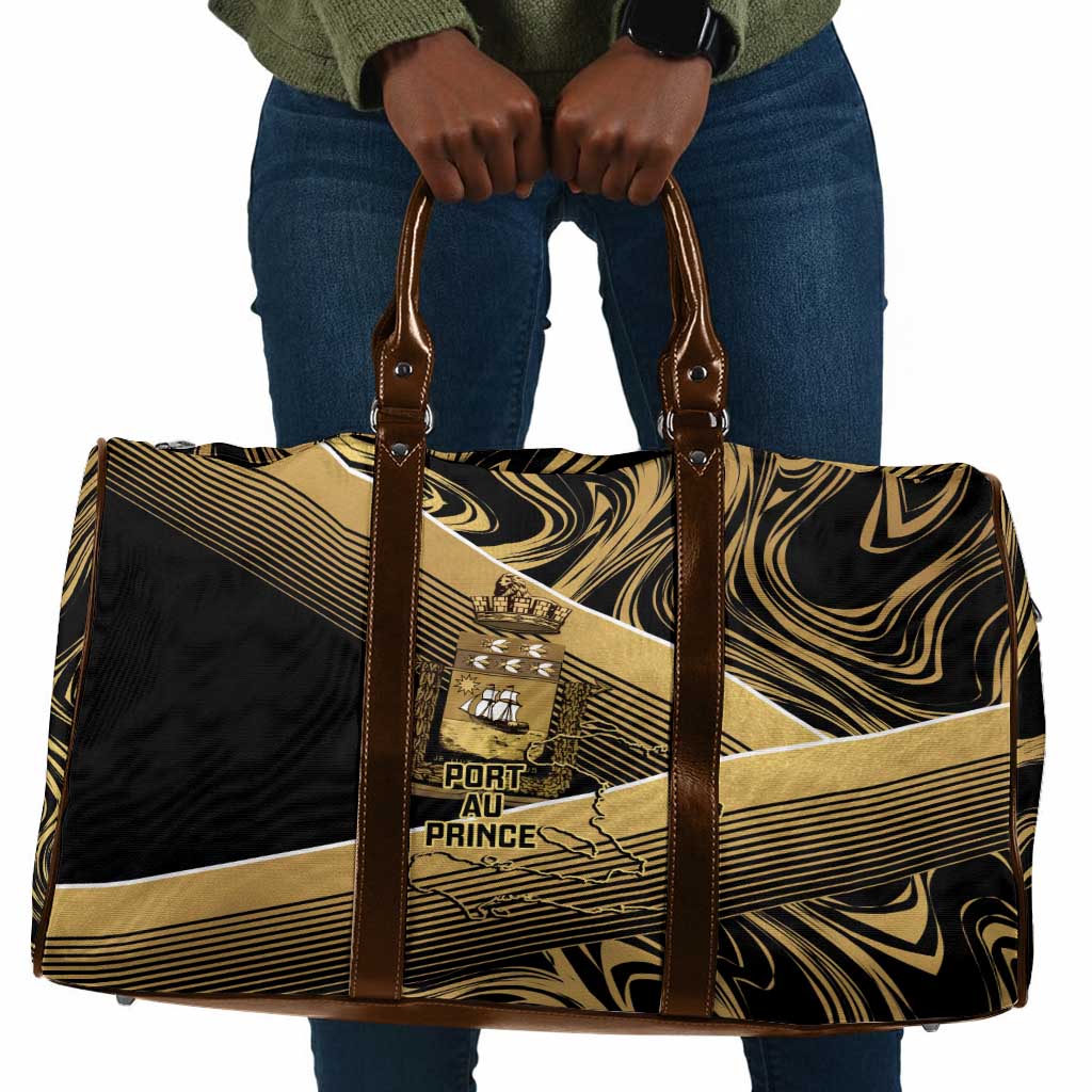 Port-au-Prince Afro-Haitians Travel Bag Ayiti Map Pòtoprens Gold Color - African Pride