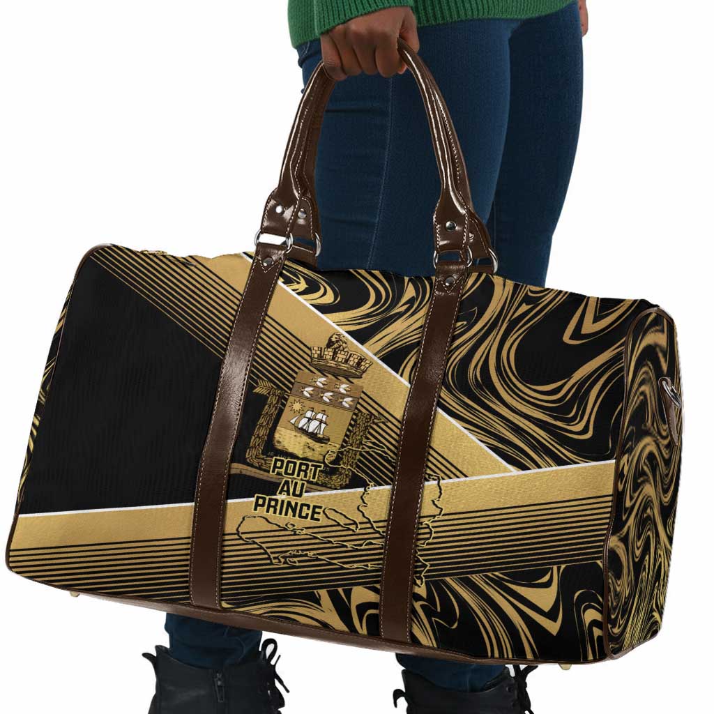 Port-au-Prince Afro-Haitians Travel Bag Ayiti Map Pòtoprens Gold Color - African Pride