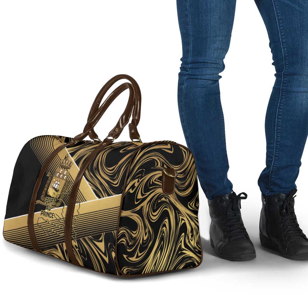 Port-au-Prince Afro-Haitians Travel Bag Ayiti Map Pòtoprens Gold Color - African Pride