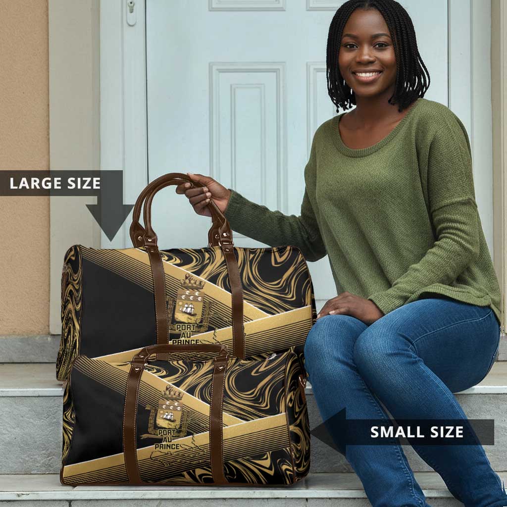 Port-au-Prince Afro-Haitians Travel Bag Ayiti Map Pòtoprens Gold Color - African Pride