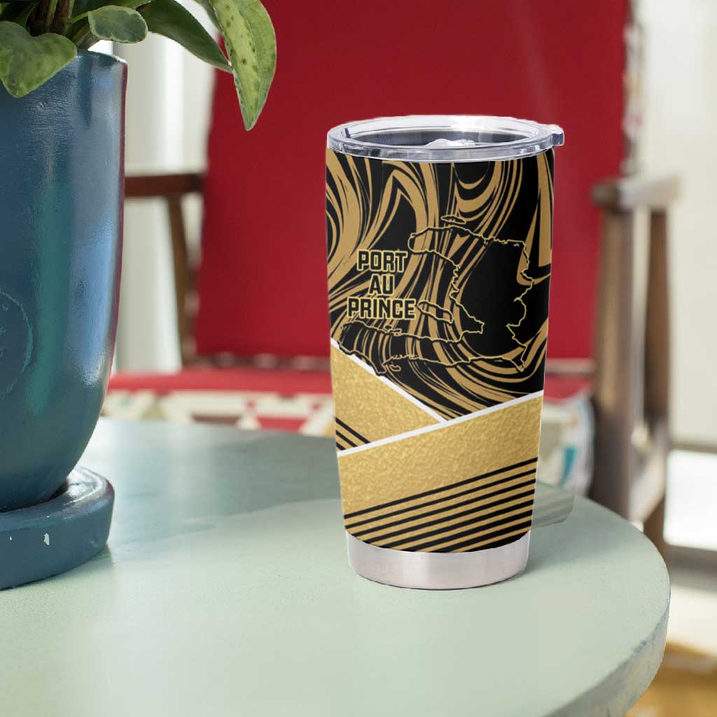 Port-au-Prince Afro-Haitians Tumbler Cup Ayiti Map Pòtoprens Gold Color - African Pride