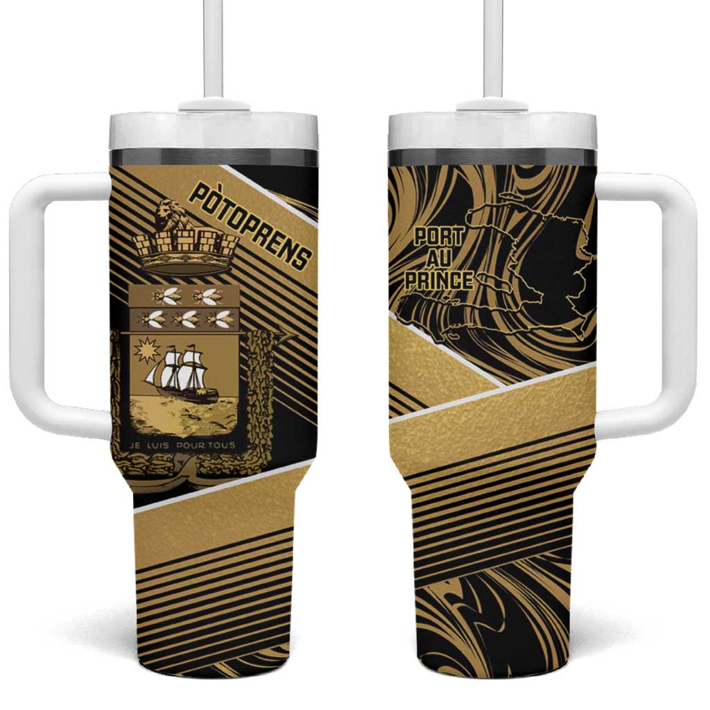 Port-au-Prince Afro-Haitians Tumbler With Handle Ayiti Map Pòtoprens Gold Color - African Pride