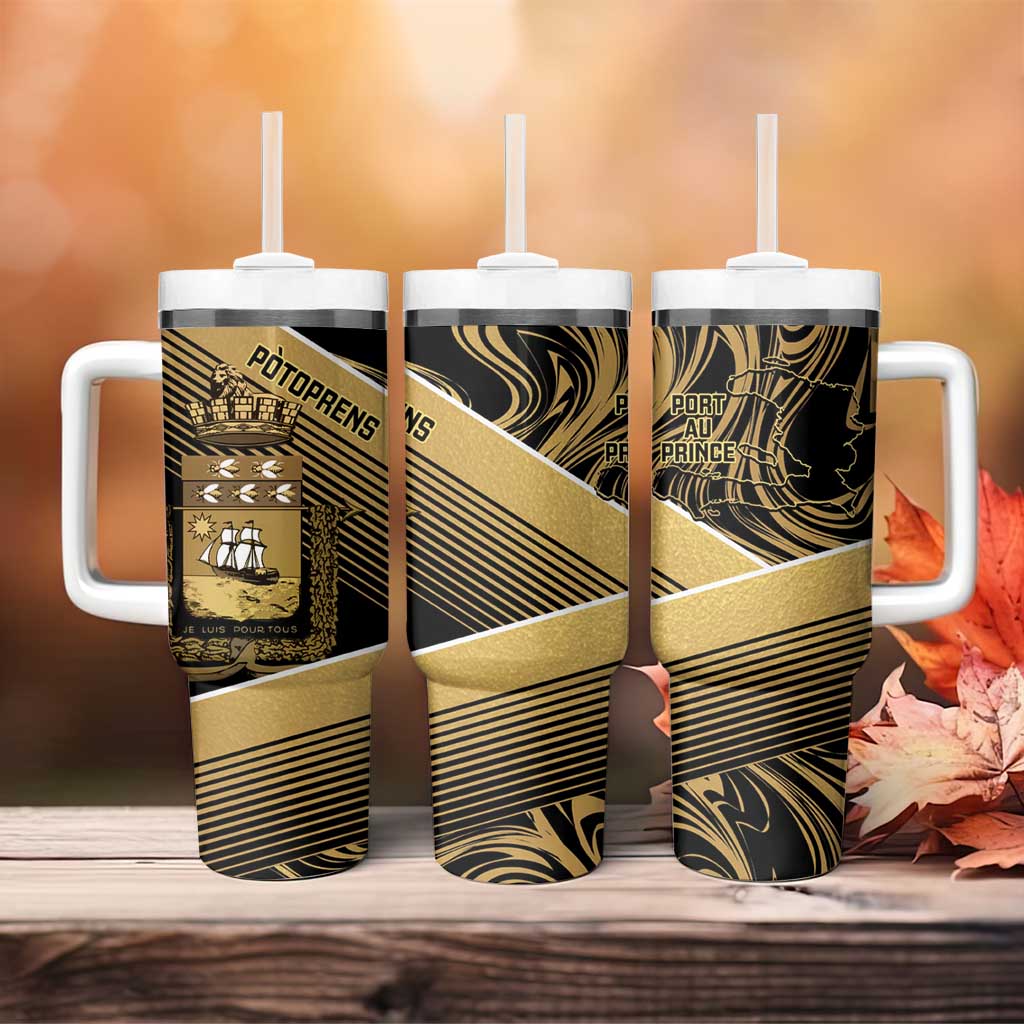 Port-au-Prince Afro-Haitians Tumbler With Handle Ayiti Map Pòtoprens Gold Color - African Pride