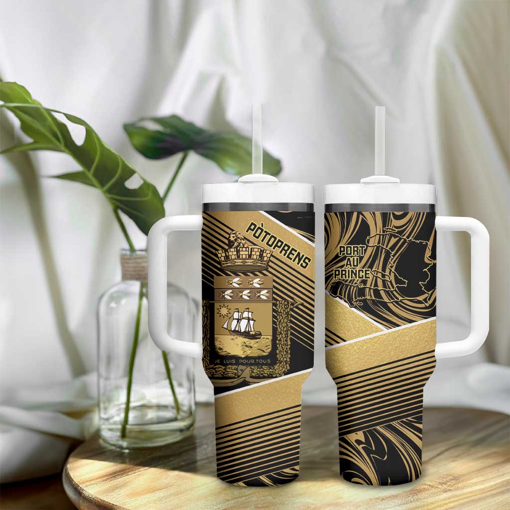 Port-au-Prince Afro-Haitians Tumbler With Handle Ayiti Map Pòtoprens Gold Color - African Pride