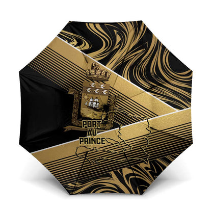 Port-au-Prince Afro-Haitians Umbrella Ayiti Map Pòtoprens Gold Color - African Pride