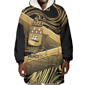 Port-au-Prince Afro-Haitians Wearable Blanket Hoodie Ayiti Map Pòtoprens Gold Color - African Pride
