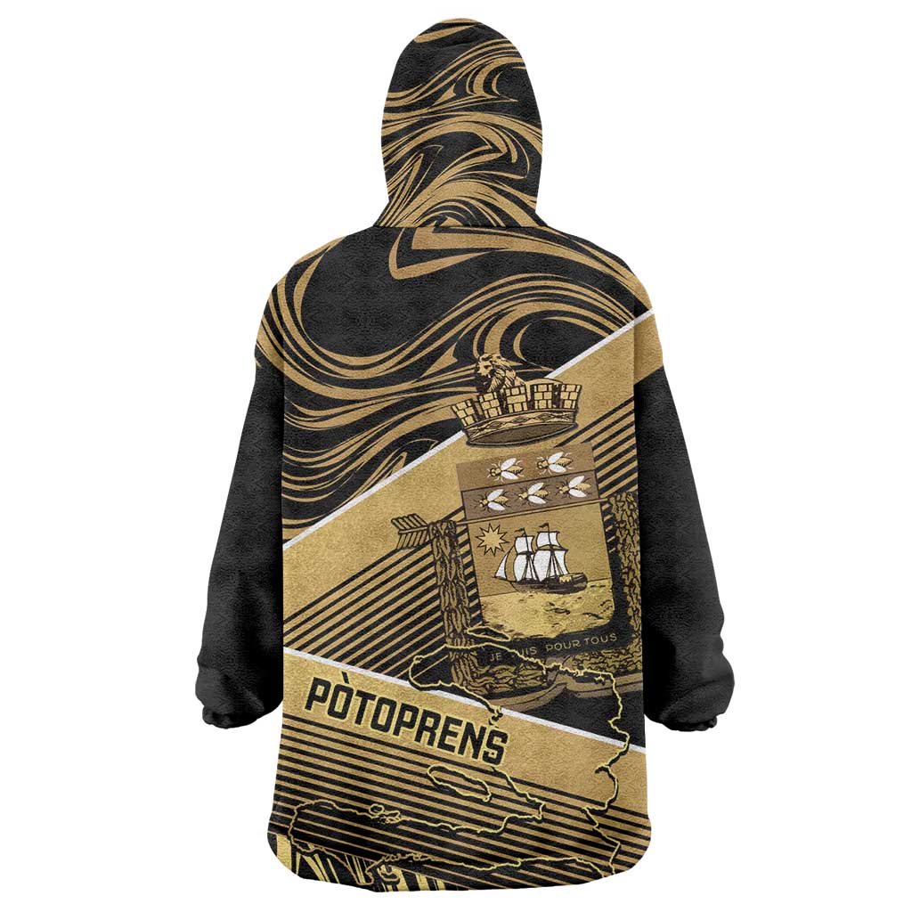 Port-au-Prince Afro-Haitians Wearable Blanket Hoodie Ayiti Map Pòtoprens Gold Color - African Pride
