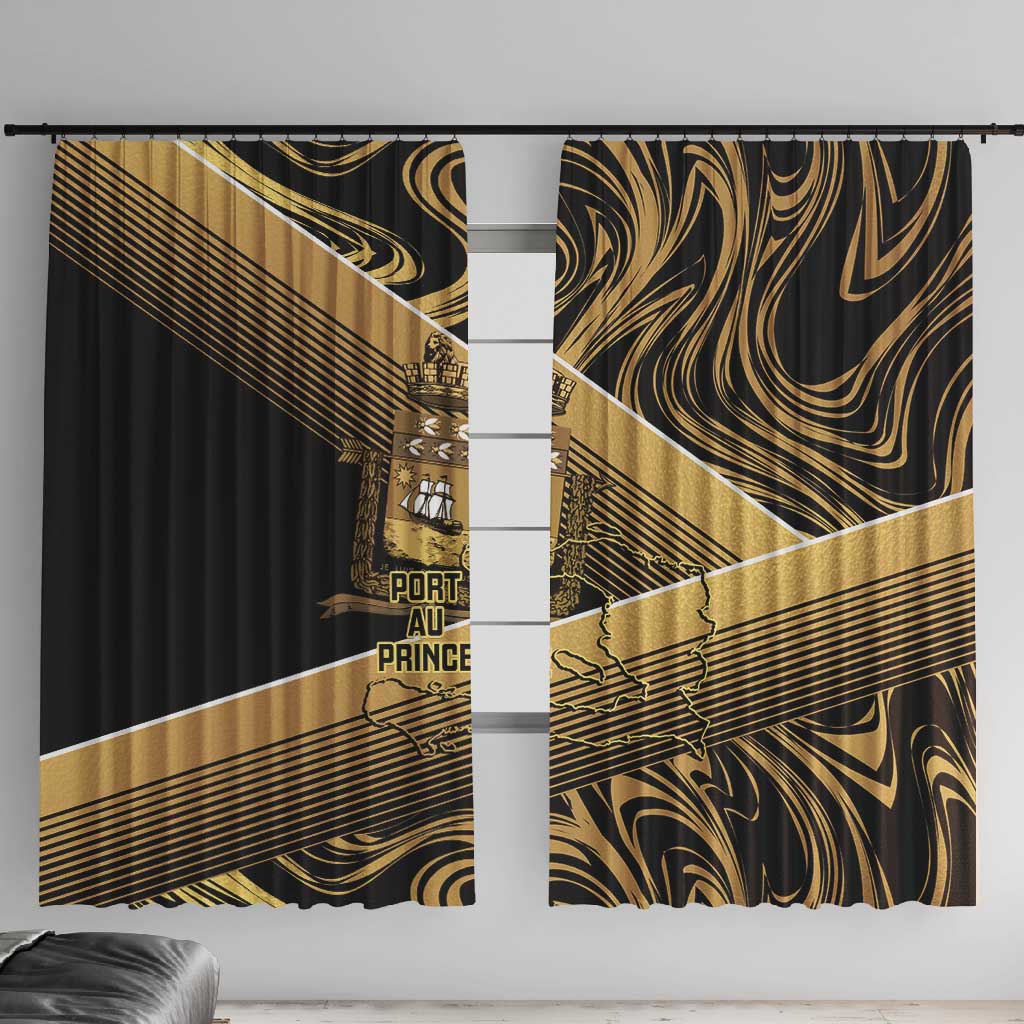 Port-au-Prince Afro-Haitians Window Curtain Ayiti Map Pòtoprens Gold Color - African Pride