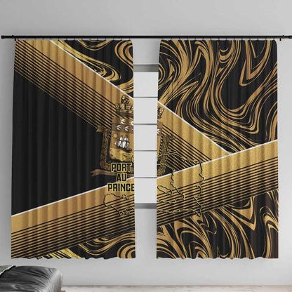 Port-au-Prince Afro-Haitians Window Curtain Ayiti Map Pòtoprens Gold Color - African Pride