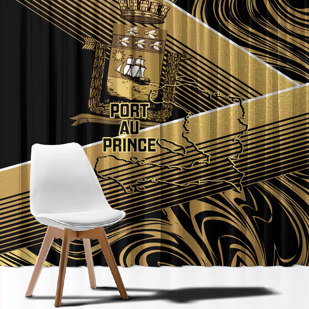 Port-au-Prince Afro-Haitians Window Curtain Ayiti Map Pòtoprens Gold Color - African Pride