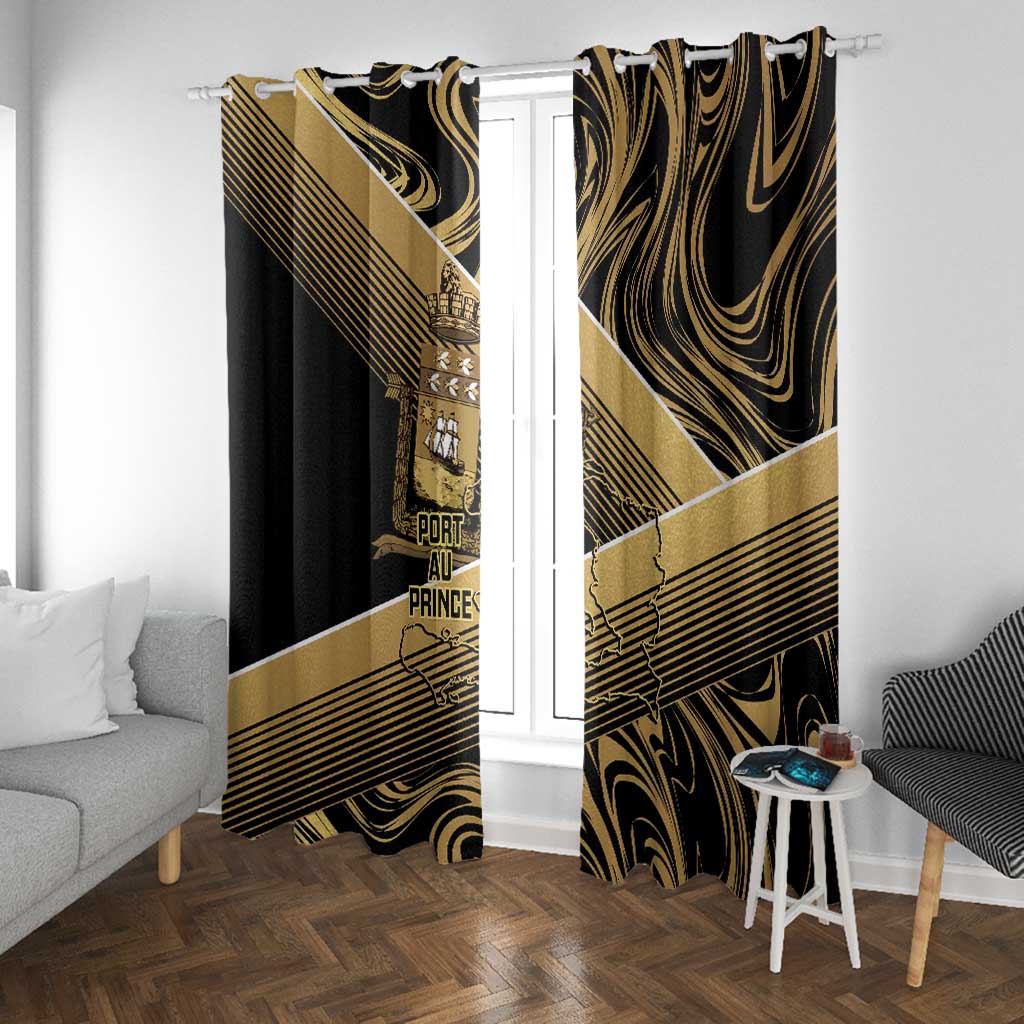 Port-au-Prince Afro-Haitians Window Curtain Ayiti Map Pòtoprens Gold Color - African Pride