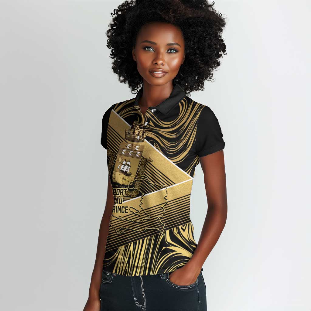 Port-au-Prince Afro-Haitians Women Polo Shirt Ayiti Map Pòtoprens Gold Color - African Pride