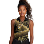 Port-au-Prince Afro-Haitians Women Sleeveless Polo Shirt Ayiti Map Pòtoprens Gold Color - African Pride