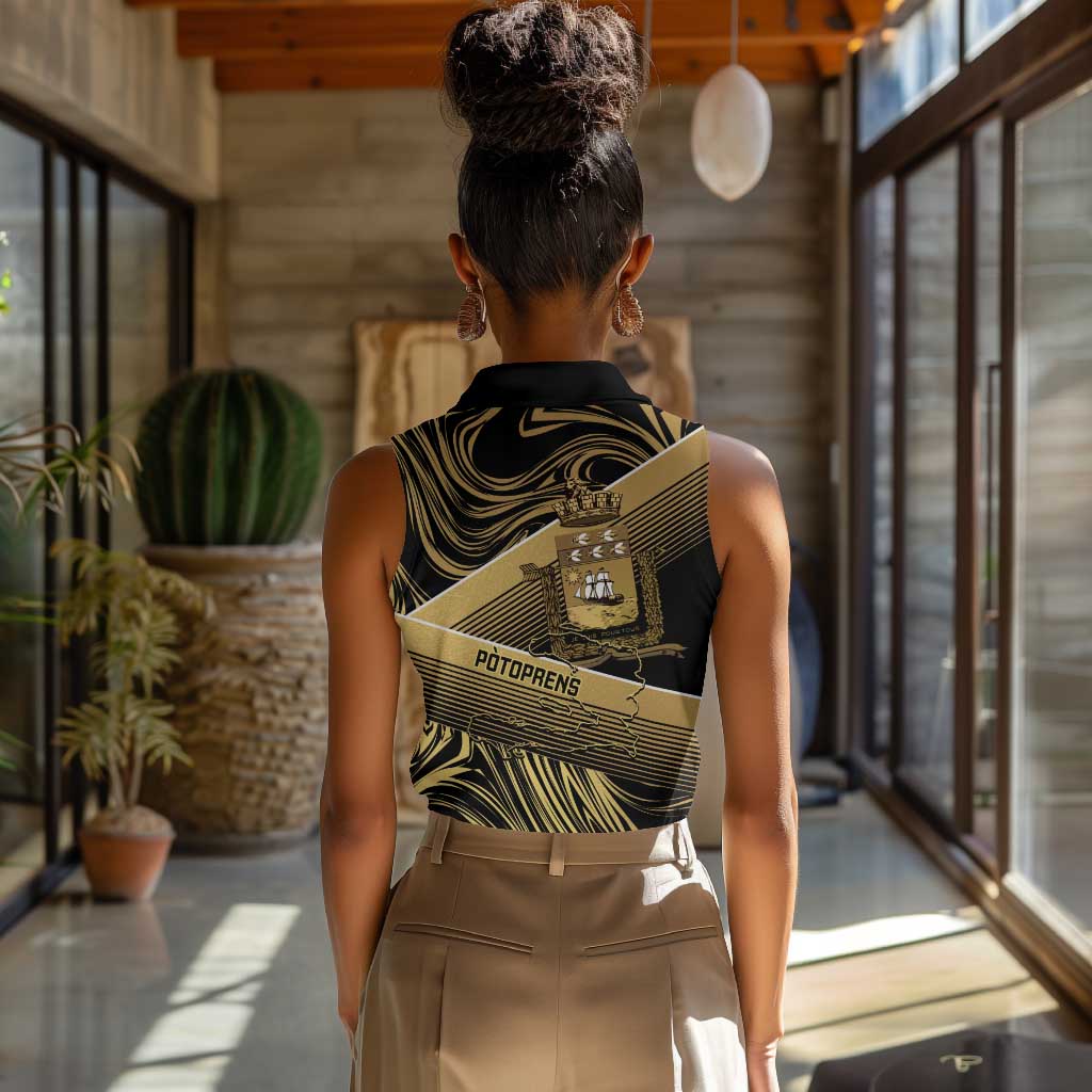 Port-au-Prince Afro-Haitians Women Sleeveless Polo Shirt Ayiti Map Pòtoprens Gold Color - African Pride