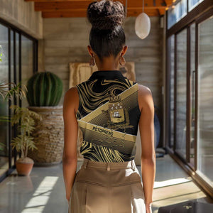 Port-au-Prince Afro-Haitians Women Sleeveless Polo Shirt Ayiti Map Pòtoprens Gold Color - African Pride