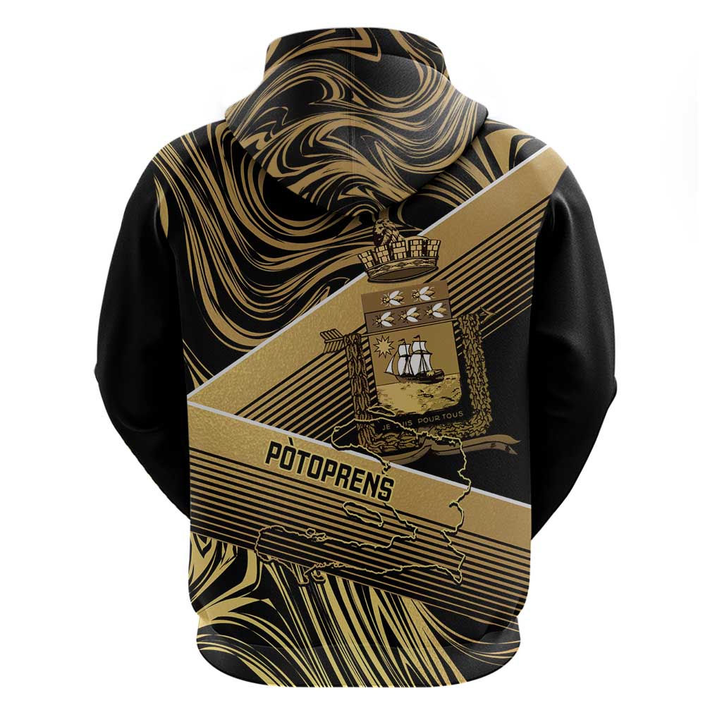 Port-au-Prince Afro-Haitians Zip Hoodie Ayiti Map Pòtoprens Gold Color - African Pride