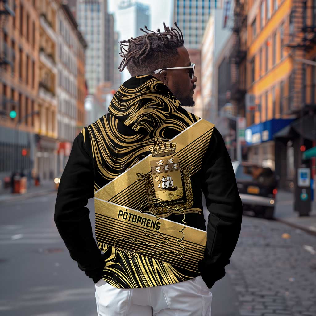 Port-au-Prince Afro-Haitians Zip Hoodie Ayiti Map Pòtoprens Gold Color - African Pride