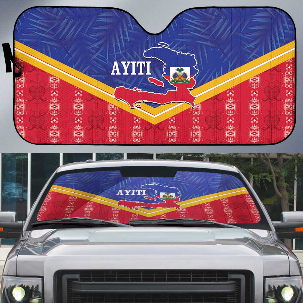 Afro-Haitians Auto Sun Shade Proud Ayiti Veve Vodou Royal Palm Leaves - African Pride