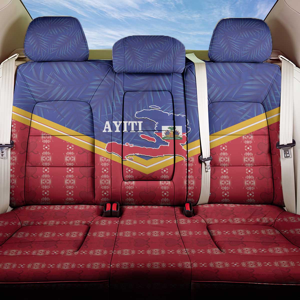 Afro-Haitians Back Car Seat Cover Proud Ayiti Veve Vodou Royal Palm Leaves - undefined