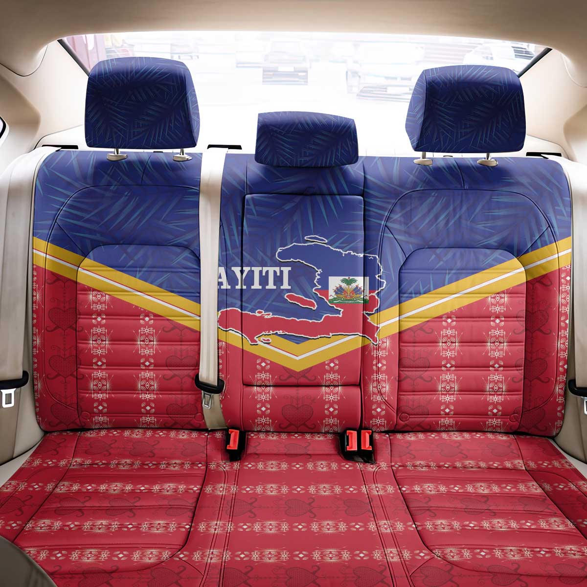 Afro-Haitians Back Car Seat Cover Proud Ayiti Veve Vodou Royal Palm Leaves - undefined