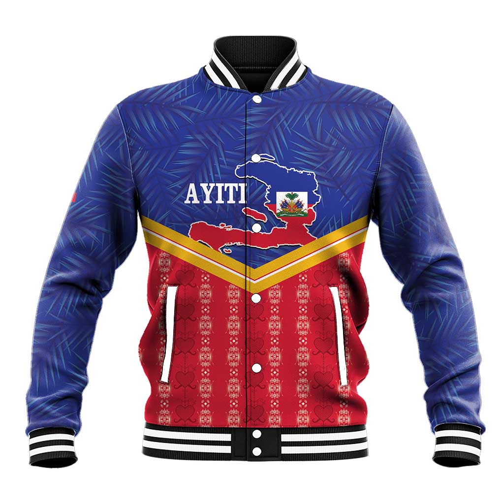 Afro-Haitians Baseball Jacket Proud Ayiti Veve Vodou Royal Palm Leaves - African Pride