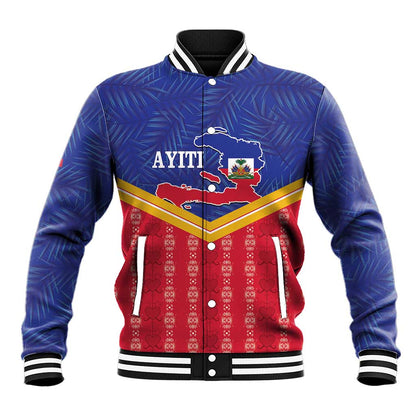 Afro-Haitians Baseball Jacket Proud Ayiti Veve Vodou Royal Palm Leaves - African Pride