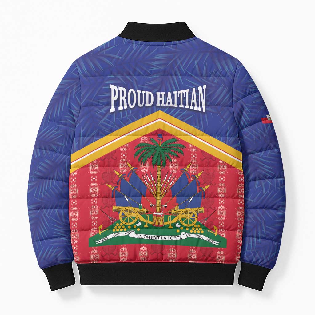 Afro-Haitians Bomber Puffer Jacket Proud Ayiti Veve Vodou Royal Palm Leaves - African Pride