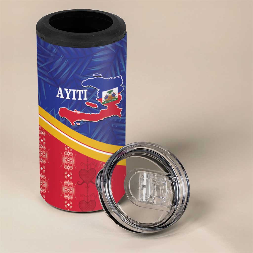 Afro-Haitians 4 in 1 Can Cooler Tumbler Proud Ayiti Veve Vodou Royal Palm Leaves - African Pride