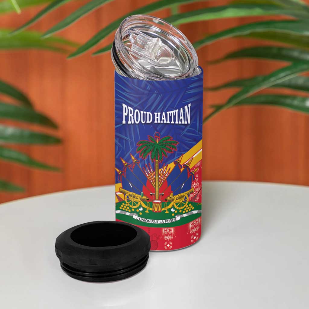 Afro-Haitians 4 in 1 Can Cooler Tumbler Proud Ayiti Veve Vodou Royal Palm Leaves - African Pride