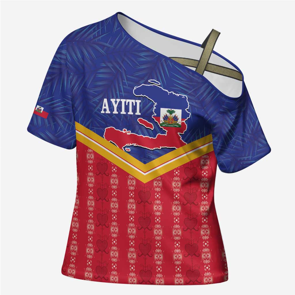 Afro-Haitians Cross Shoulder Shirt Proud Ayiti Veve Vodou Royal Palm Leaves - African Pride