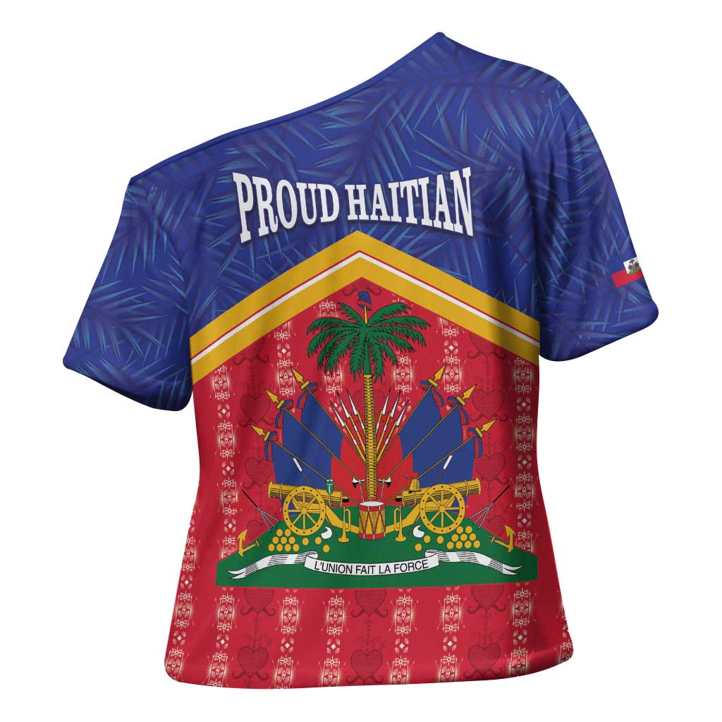 Afro-Haitians Cross Shoulder Shirt Proud Ayiti Veve Vodou Royal Palm Leaves - African Pride