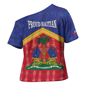 Afro-Haitians Cross Shoulder Shirt Proud Ayiti Veve Vodou Royal Palm Leaves - African Pride