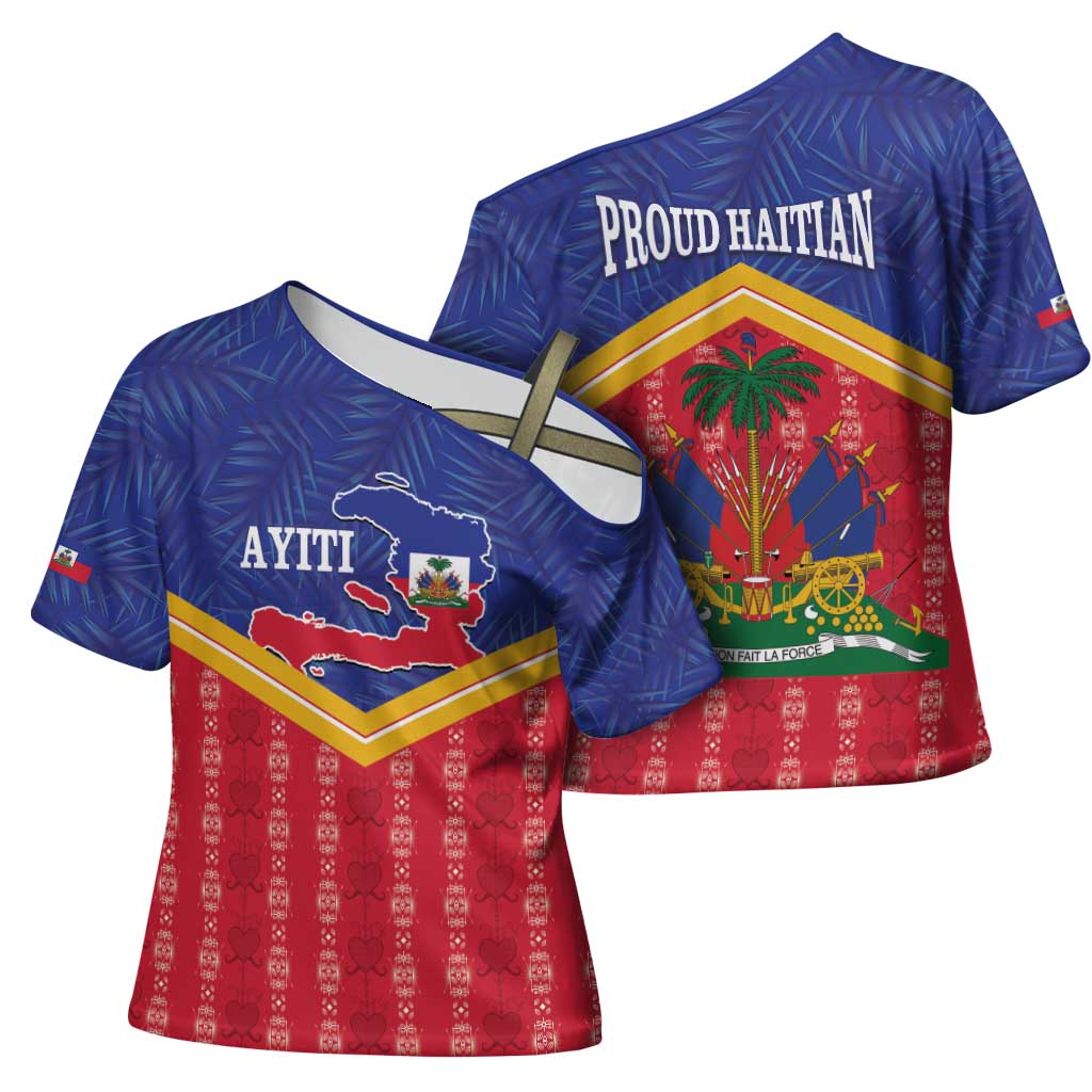 Afro-Haitians Cross Shoulder Shirt Proud Ayiti Veve Vodou Royal Palm Leaves - African Pride