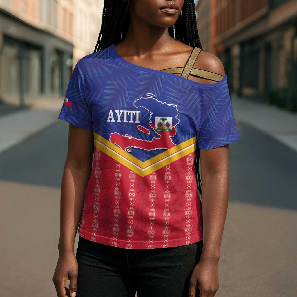 Afro-Haitians Cross Shoulder Shirt Proud Ayiti Veve Vodou Royal Palm Leaves - African Pride