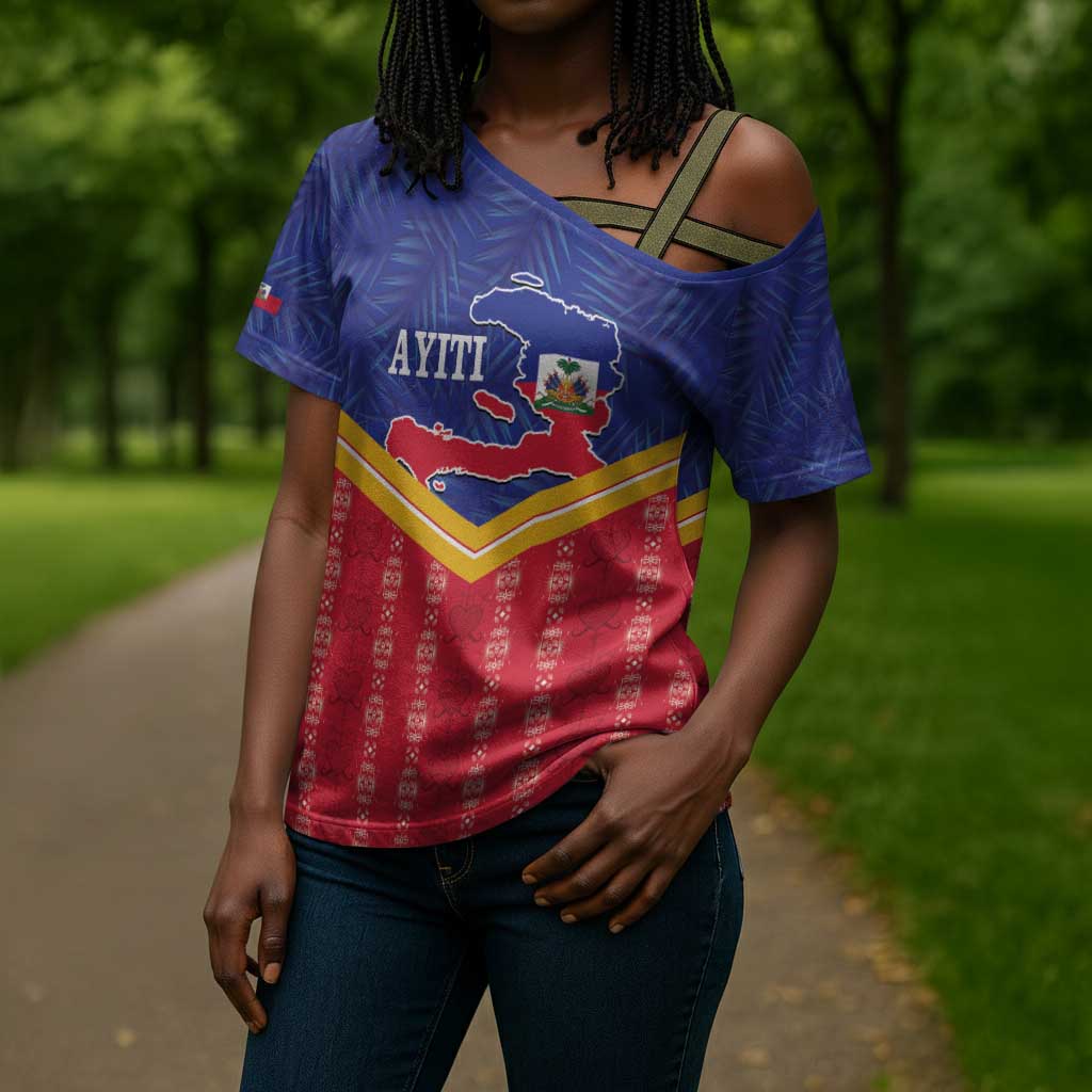 Afro-Haitians Cross Shoulder Shirt Proud Ayiti Veve Vodou Royal Palm Leaves - African Pride