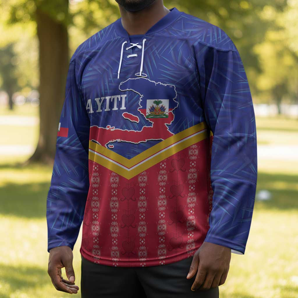 Afro-Haitians Hockey Jersey Proud Ayiti Veve Vodou Royal Palm Leaves - African Pride