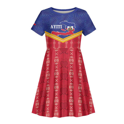 Afro-Haitians Kid Short Sleeve Dress Proud Ayiti Veve Vodou Royal Palm Leaves LT14