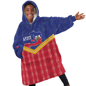 Afro-Haitians Kid Wearable Blanket Hoodie Proud Ayiti Veve Vodou Royal Palm Leaves - African Pride