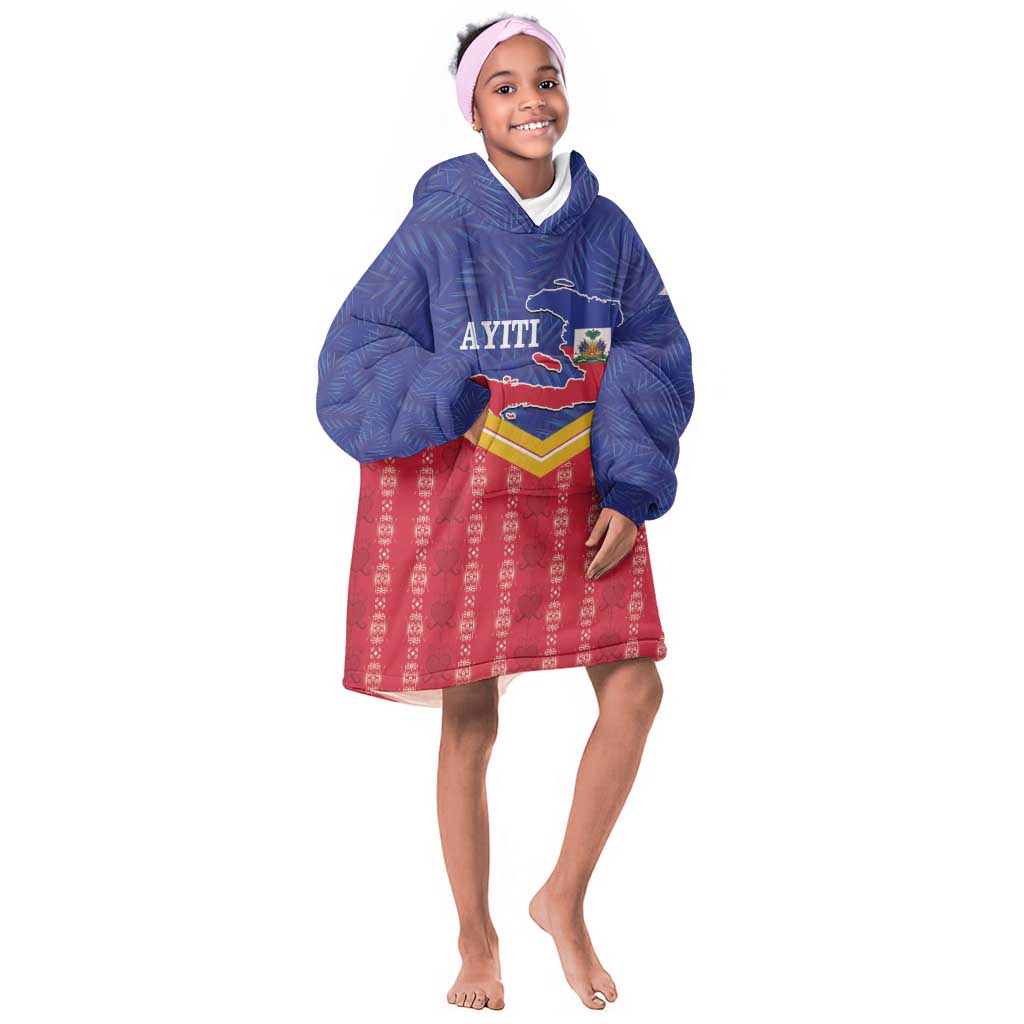 Afro-Haitians Kid Wearable Blanket Hoodie Proud Ayiti Veve Vodou Royal Palm Leaves - African Pride