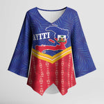 Afro-Haitians Kimono Sleeve Blouse Proud Ayiti Veve Vodou Royal Palm Leaves - African Pride