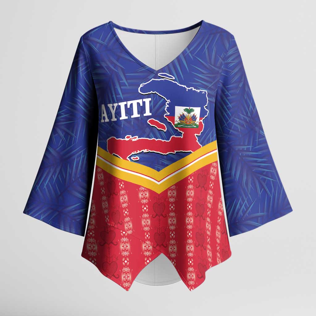Afro-Haitians Kimono Sleeve Blouse Proud Ayiti Veve Vodou Royal Palm Leaves - African Pride