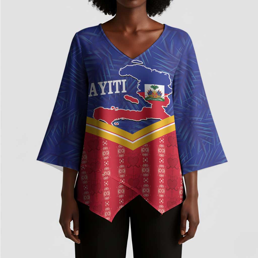 Afro-Haitians Kimono Sleeve Blouse Proud Ayiti Veve Vodou Royal Palm Leaves - African Pride