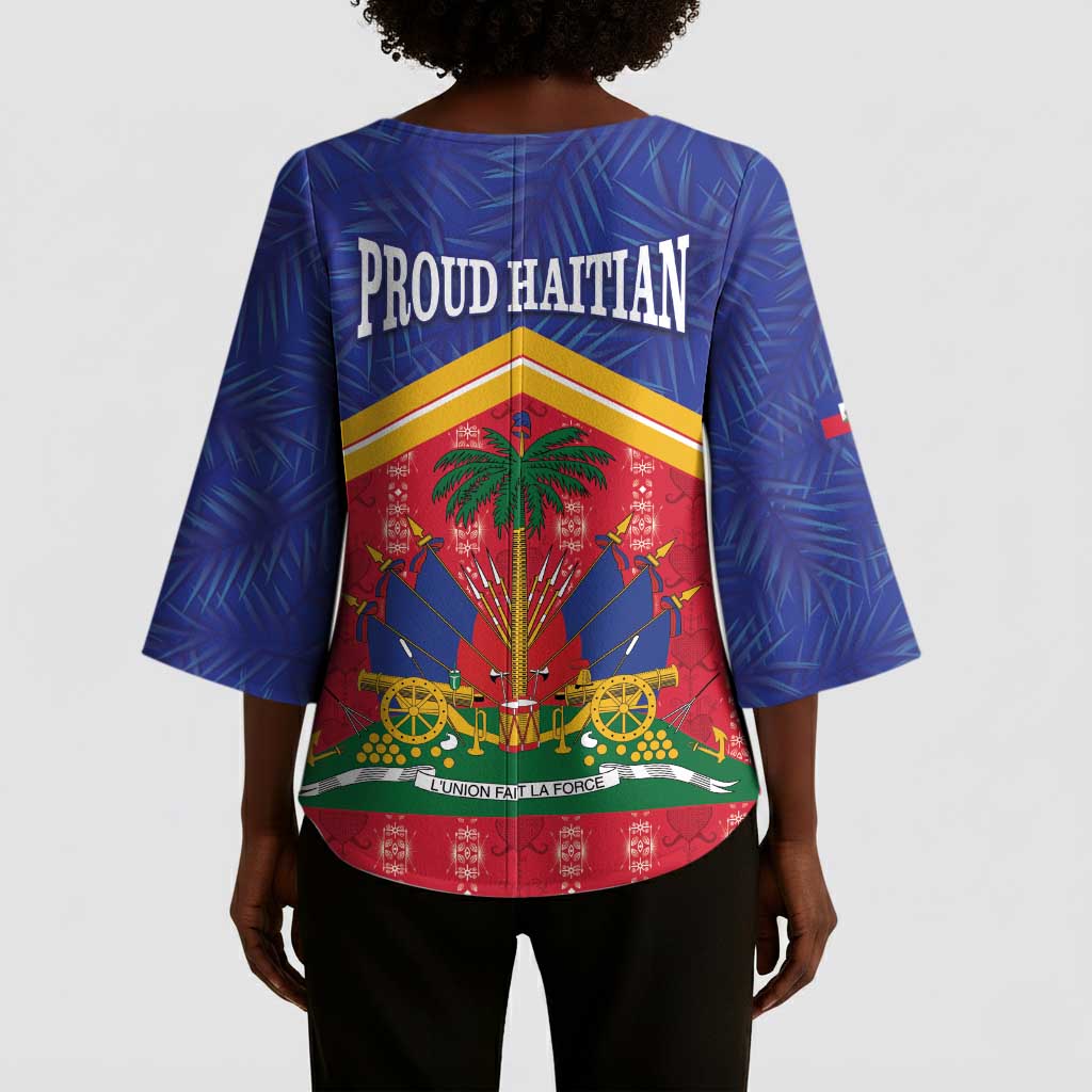 Afro-Haitians Kimono Sleeve Blouse Proud Ayiti Veve Vodou Royal Palm Leaves - African Pride