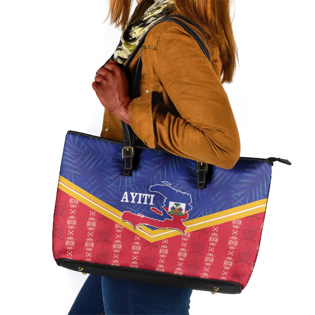 Afro-Haitians Leather Tote Bag Proud Ayiti Veve Vodou Royal Palm Leaves - African Pride