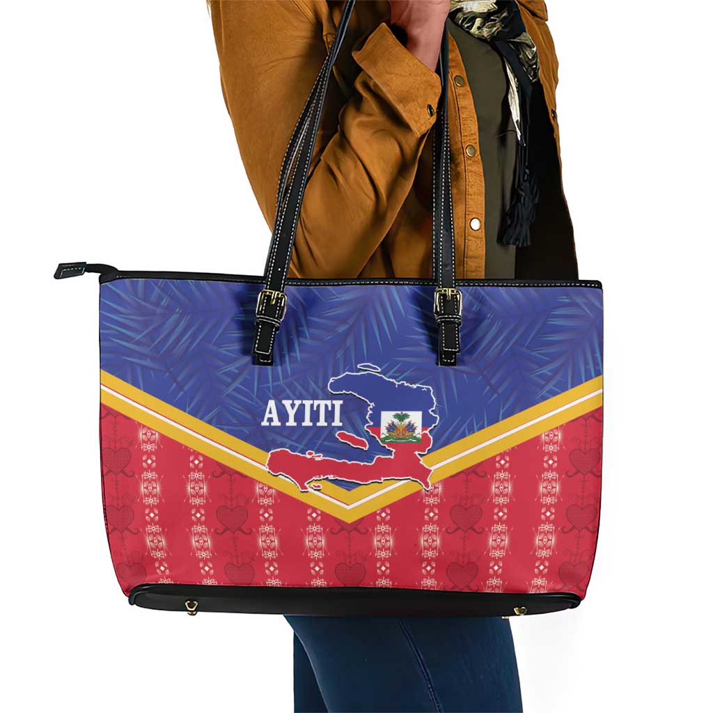 Afro-Haitians Leather Tote Bag Proud Ayiti Veve Vodou Royal Palm Leaves - African Pride