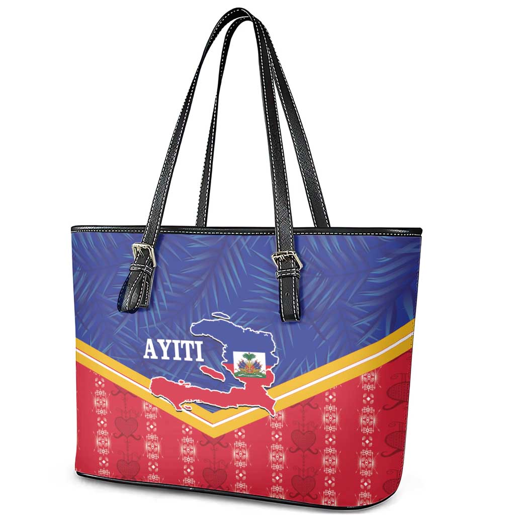 Afro-Haitians Leather Tote Bag Proud Ayiti Veve Vodou Royal Palm Leaves - African Pride