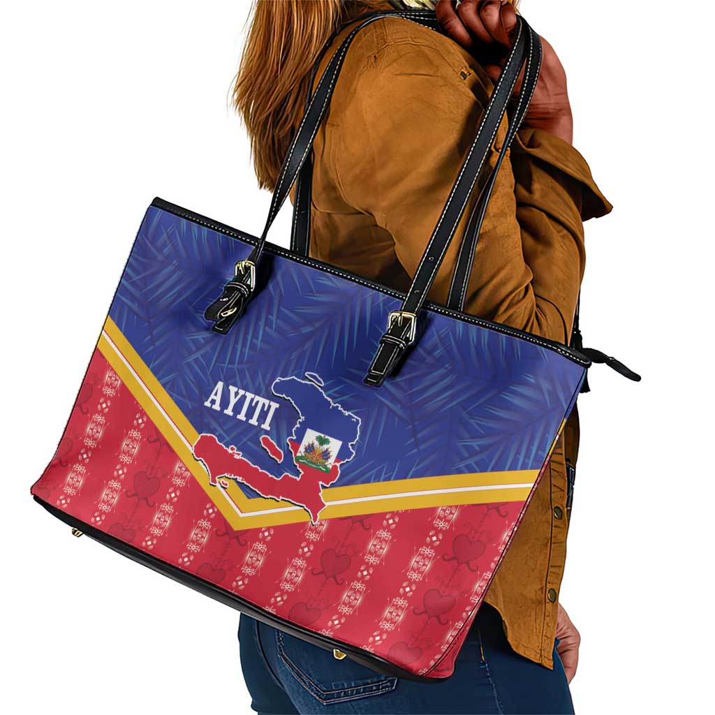 Afro-Haitians Leather Tote Bag Proud Ayiti Veve Vodou Royal Palm Leaves - African Pride